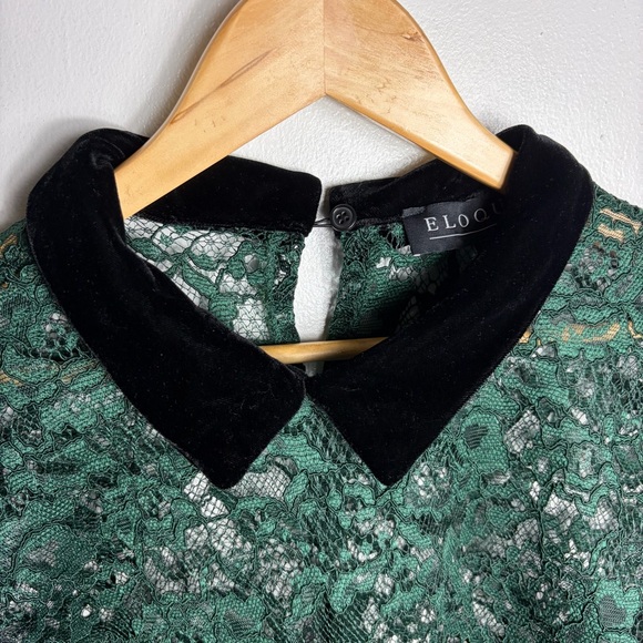NWT Eloquii green lace sheer blouse with Black velvet Collar size 16 - Picture 3 of 8